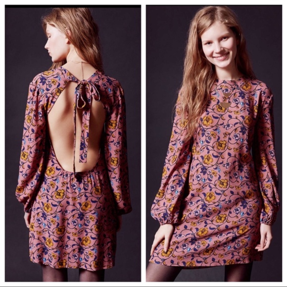 For Love & Lemons Backless Long-sleeve Mini Dress Purple Floral size Medium